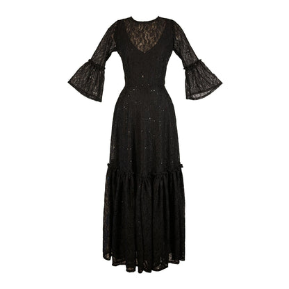 Black Sequin Lace Ruffle Dress