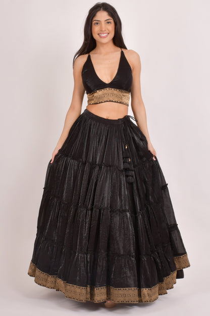 Ciara Black Tiered Lehenga Choli Set