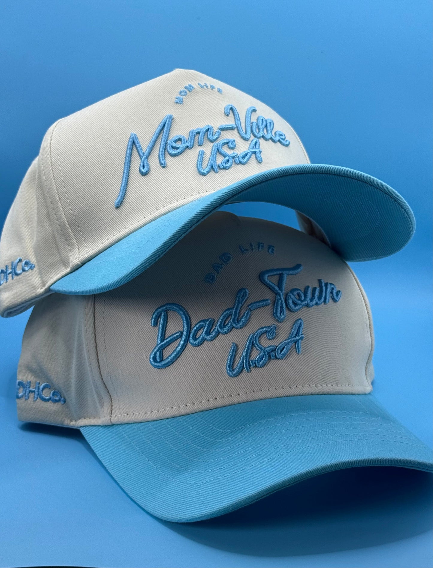 The "Mom-Ville" Script Hat Light Blue