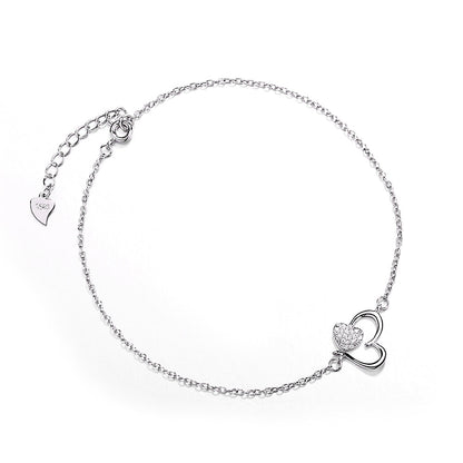 14k Rose Gold and Sterling Silver Heart Anklet with Crystals - The Avenue44