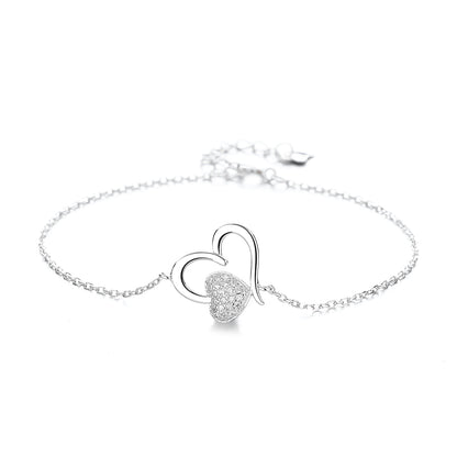 14k Rose Gold and Sterling Silver Heart Anklet with Crystals - The Avenue44