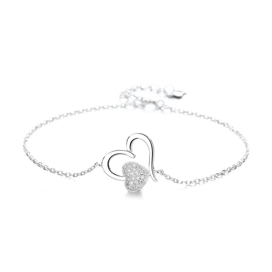 14k Rose Gold and Sterling Silver Heart Anklet with Crystals - The Avenue44