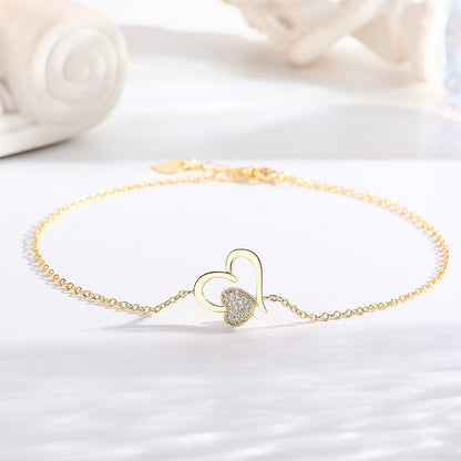 14k Rose Gold and Sterling Silver Heart Anklet with Crystals - The Avenue44