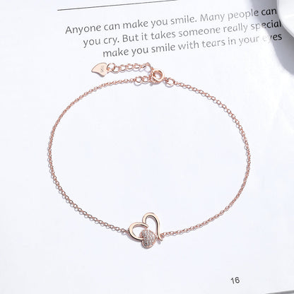 14k Rose Gold and Sterling Silver Heart Anklet with Crystals - The Avenue44