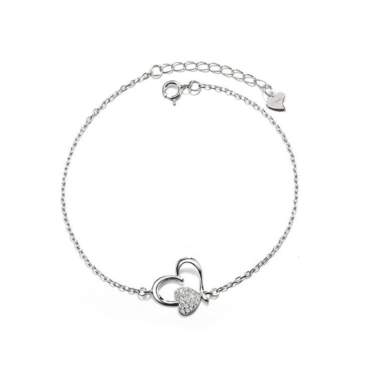 14k Rose Gold and Sterling Silver Heart Anklet with Crystals - The Avenue44