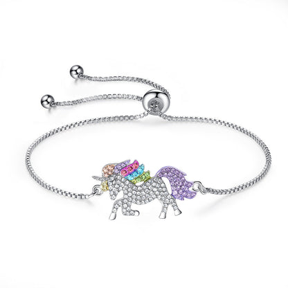 18K Gold Multi-Colored Crystal Unicorn Adjustable Bracelet - The Avenue44