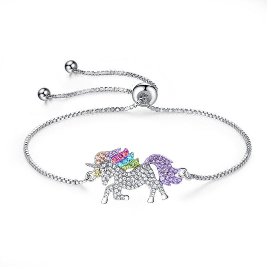18K Gold Multi-Colored Crystal Unicorn Adjustable Bracelet - The Avenue44