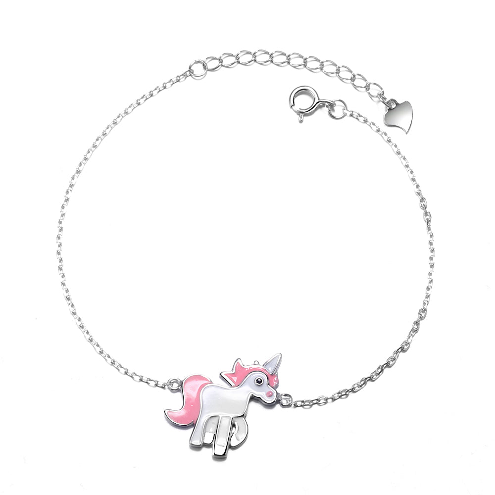 Sterling Silver and Pink Unicorn Bracelet - The Avenue44