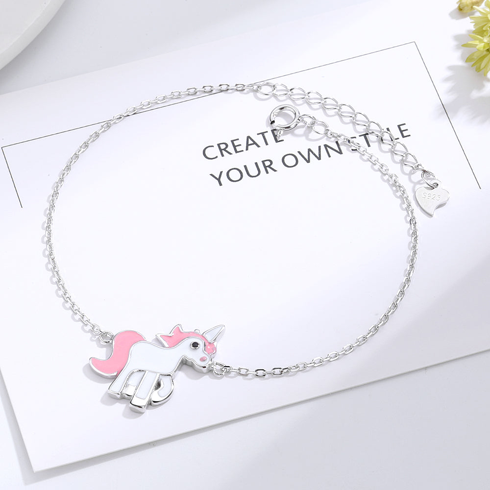 Sterling Silver and Pink Unicorn Bracelet - The Avenue44