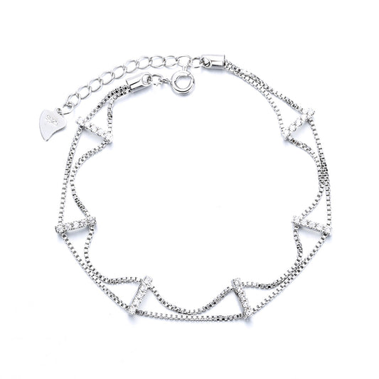 18k Gold And Sterling Silver Double Layer Bracelet with Swarovski Crystals - The Avenue44
