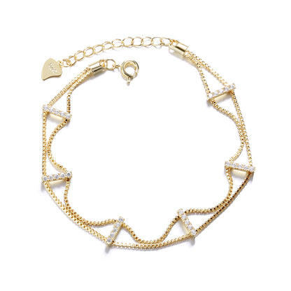 18k Gold And Sterling Silver Double Layer Bracelet with Swarovski Crystals - The Avenue44