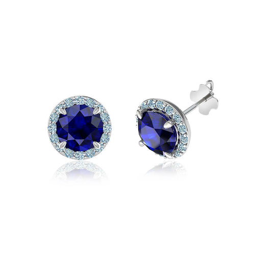 18K White Gold over Sterling Silver Sapphire Halo Earring - The Avenue44