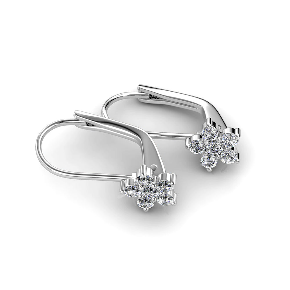 Swarovski Crystal Flower-Motif Leverback Earring in 18k White Gold - The Avenue44