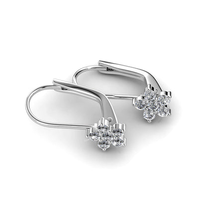 Swarovski Crystal Flower-Motif Leverback Earring in 18k White Gold - The Avenue44