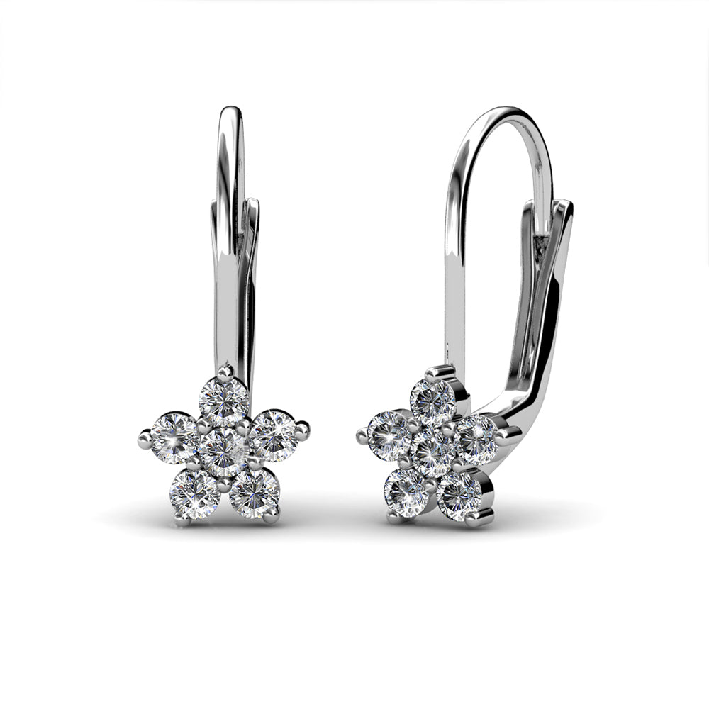 Swarovski Crystal Flower-Motif Leverback Earring in 18k White Gold - The Avenue44