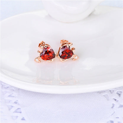 18K Rose Gold and Ruby Stud Devil Earrings - The Avenue44