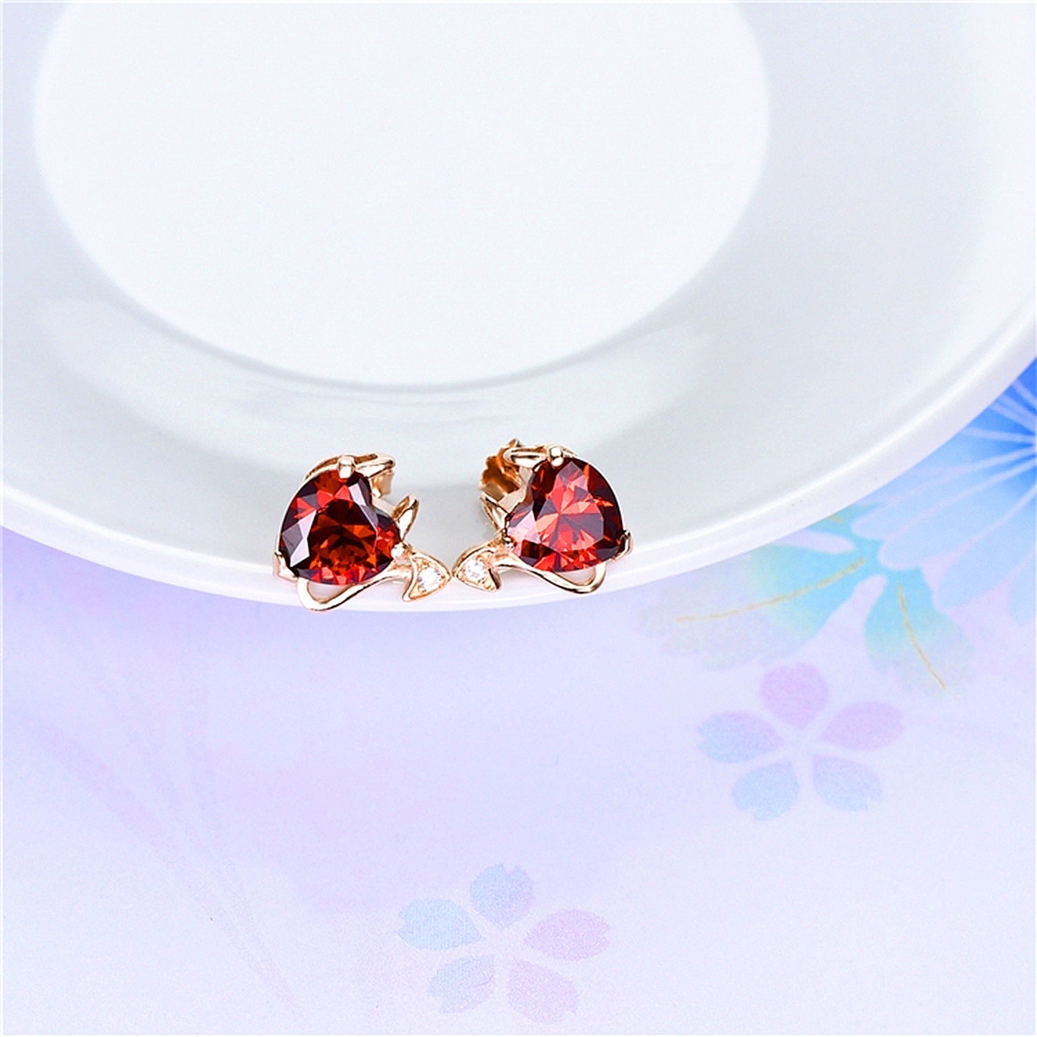 18K Rose Gold and Ruby Stud Devil Earrings - The Avenue44