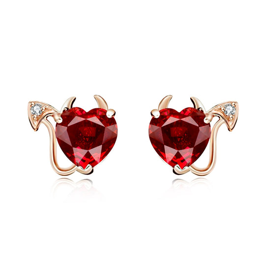 18K Rose Gold and Ruby Stud Devil Earrings - The Avenue44