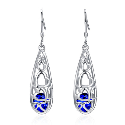 Sterling Silver Floating Sapphire Filigree Heart Drop Earrings - The Avenue44