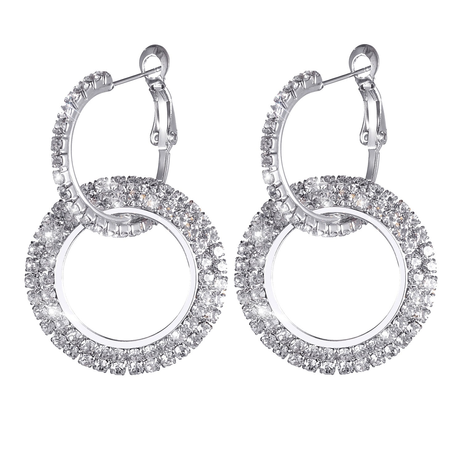 Swarovski Crystal double hoop earrings in 14k white gold - The Avenue44