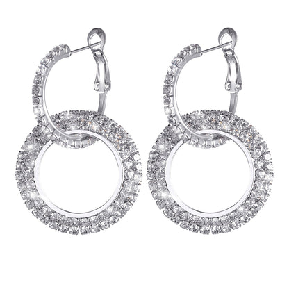Swarovski Crystal double hoop earrings in 14k white gold - The Avenue44