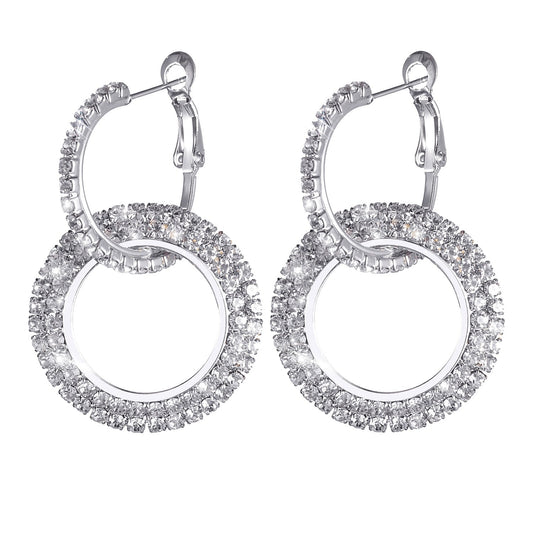 Swarovski Crystal double hoop earrings in 14k white gold - The Avenue44