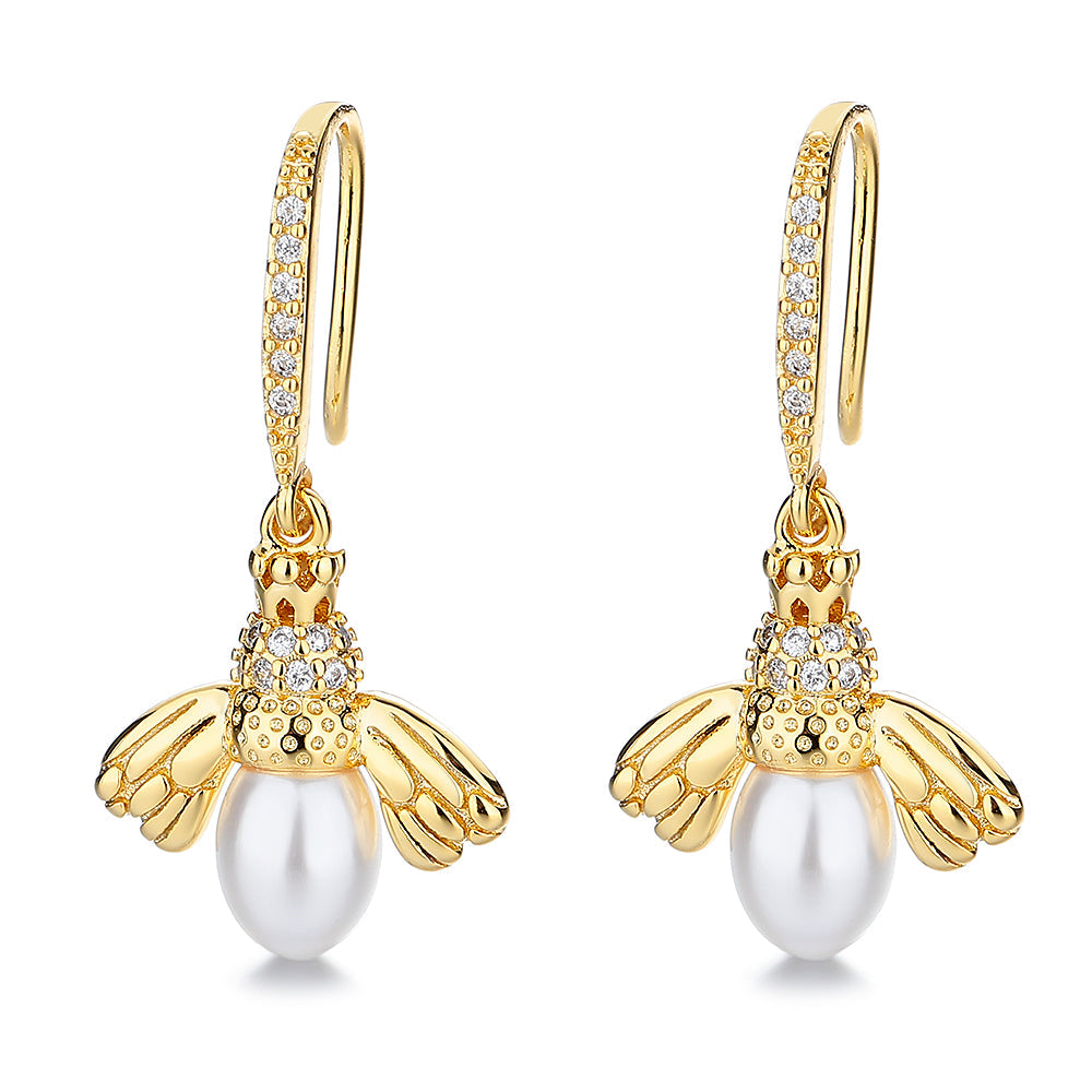 Fresh Water Pearl Bee Earrings - The Avenue44