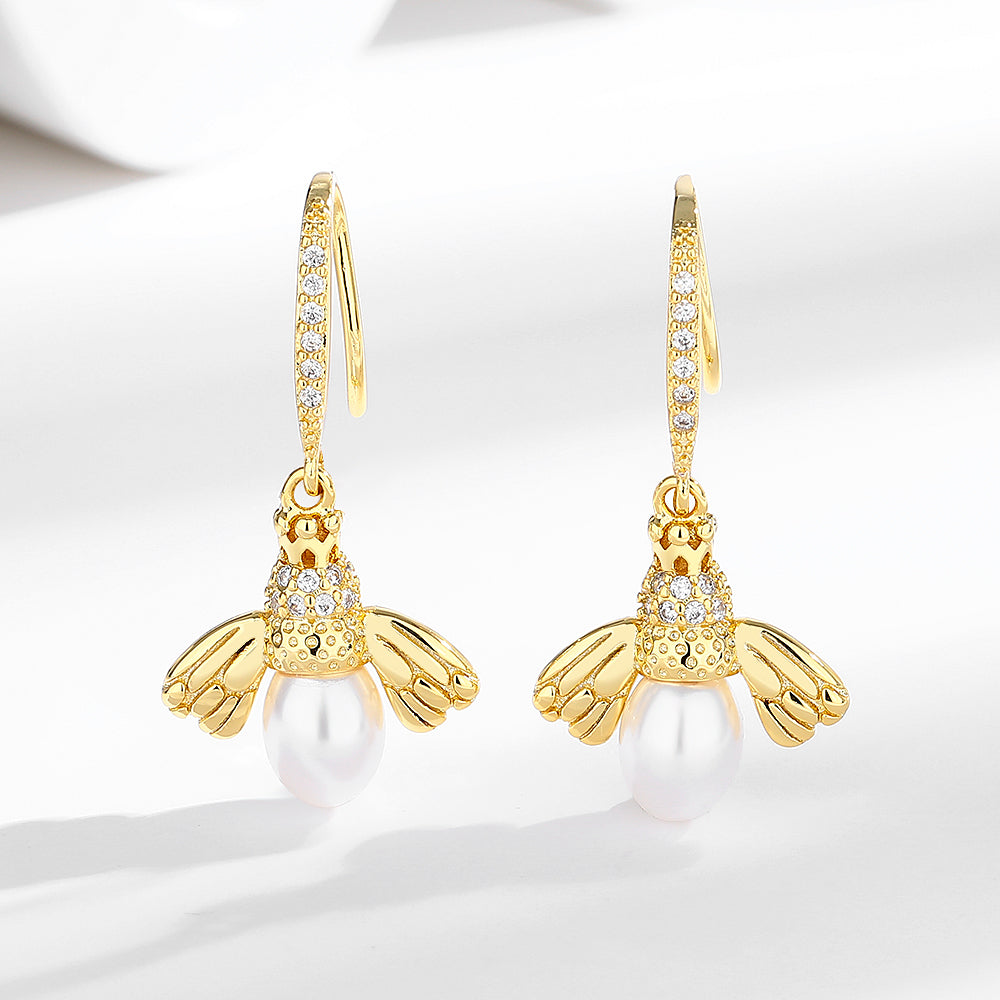 Fresh Water Pearl Bee Earrings - The Avenue44