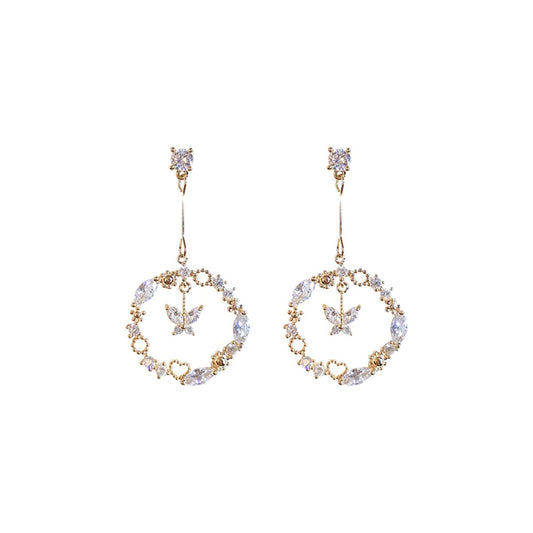 14K Gold Open Butterfly Drop Earring with crystals from Swarovski - The Avenue44
