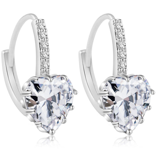 14K White Gold Heart Lever-back Earrings - The Avenue44