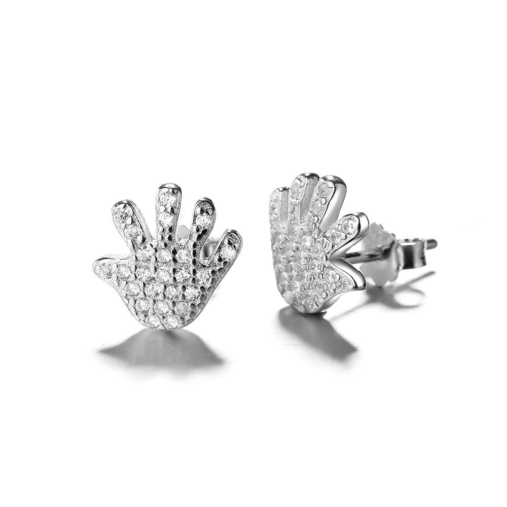 Sterling Silver Hand Earring Studs with Swarovski Crystals - The Avenue44