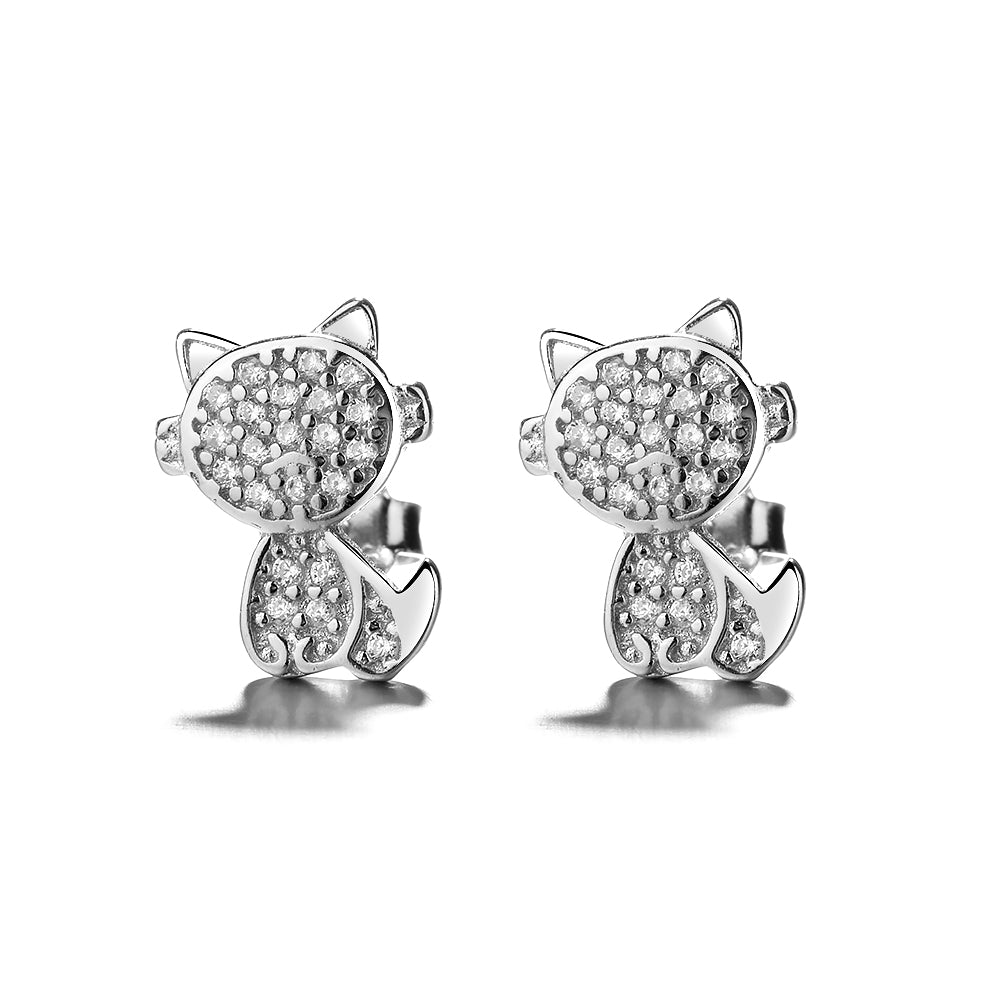 Sterling Silver Crystal Cat Drop Earrings With Swarovski Crystals - The Avenue44