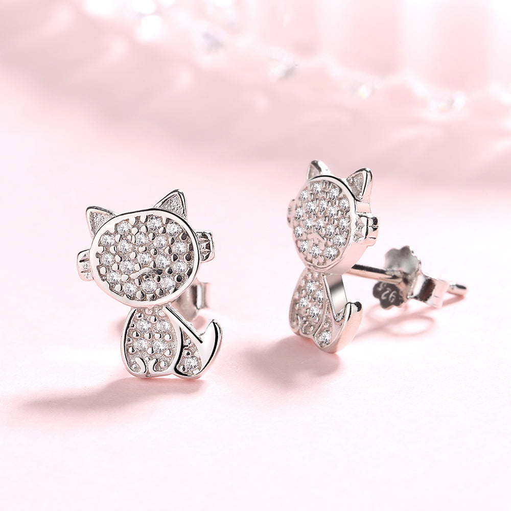 Sterling Silver Crystal Cat Drop Earrings With Swarovski Crystals - The Avenue44