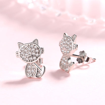 Sterling Silver Crystal Cat Drop Earrings With Swarovski Crystals - The Avenue44