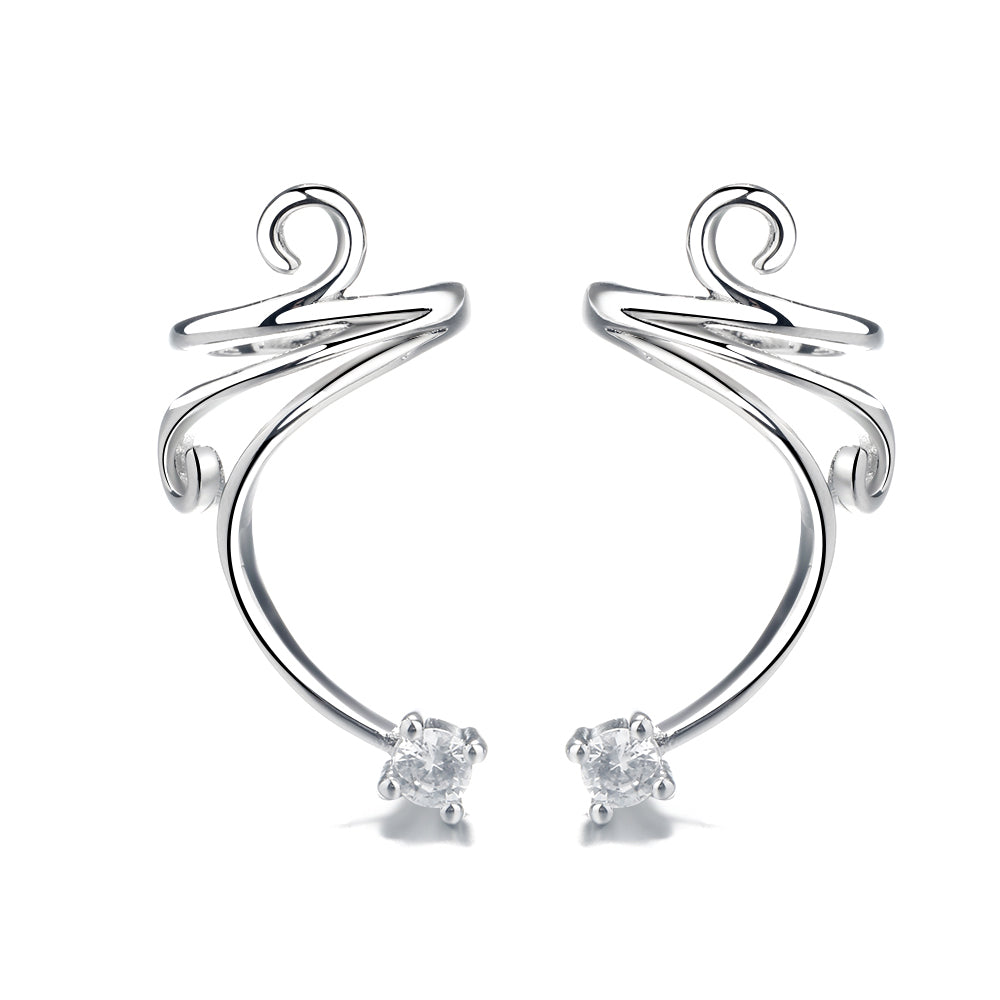 Sterling Silver Spiral Swirl Cuff Earring with Swarovski Crystal - The Avenue44
