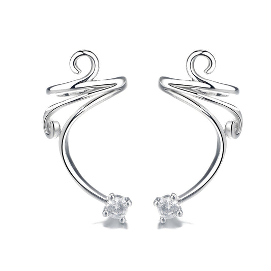 Sterling Silver Spiral Swirl Cuff Earring with Swarovski Crystal - The Avenue44
