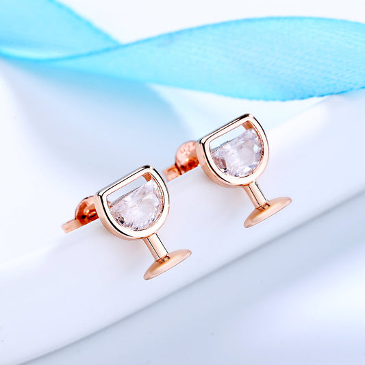 14K Rose Gold and Sterling Silver Wine Glasses Earrings with crystals from Swarovski - The Avenue44