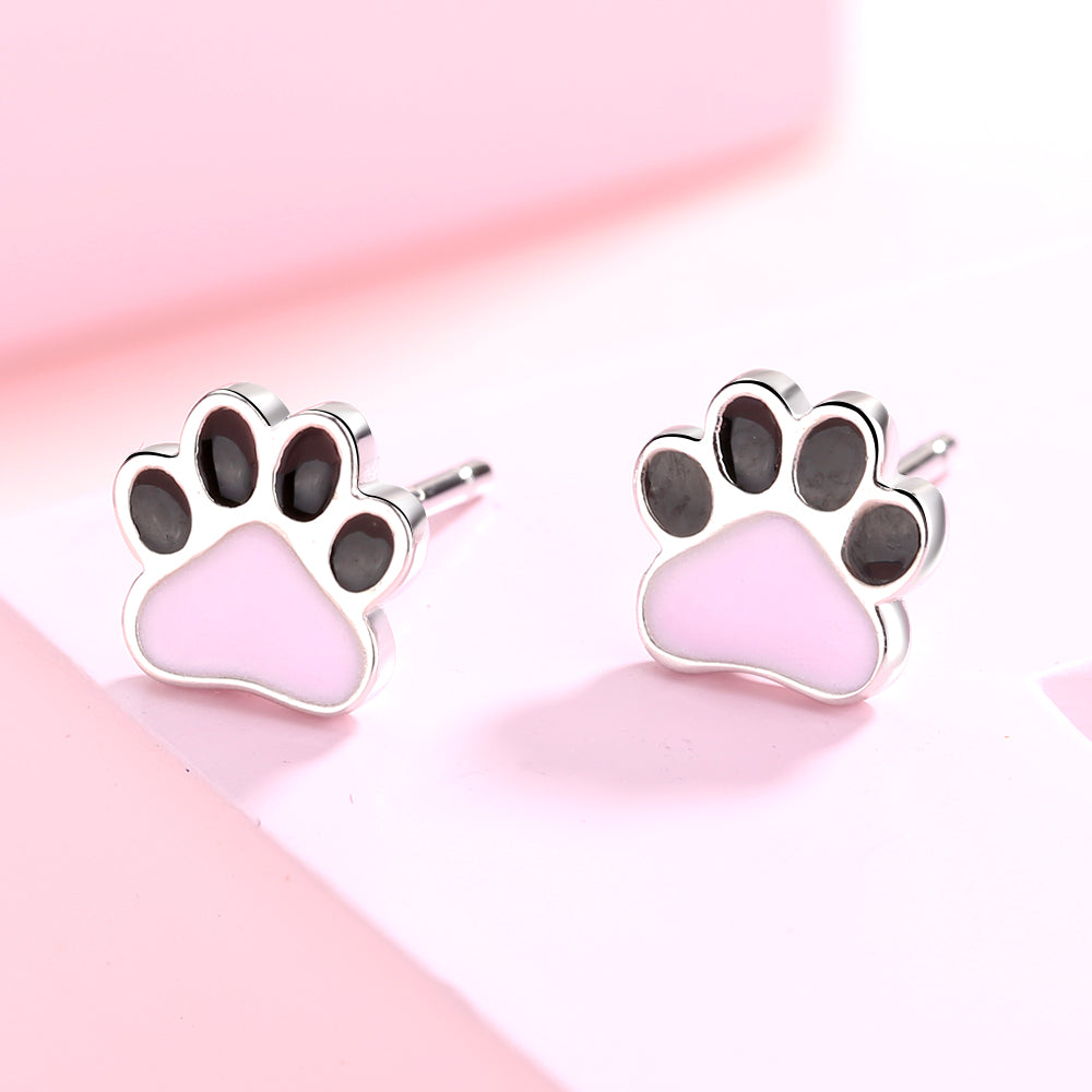 Sterling Silver Paw Print Stud Earrings - The Avenue44