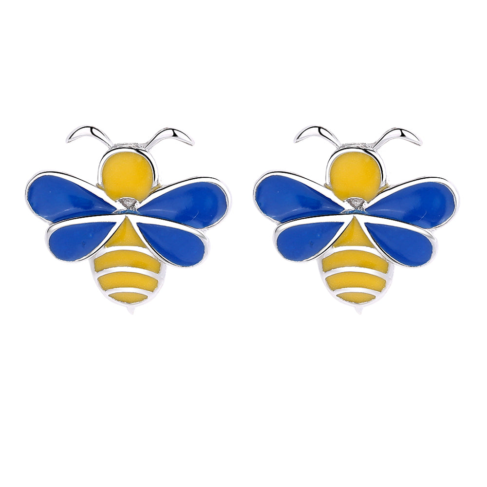 Sterling Silver Yellow and Blue Bee Studs - The Avenue44