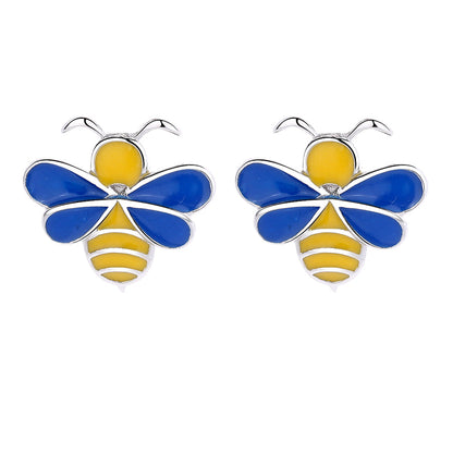 Sterling Silver Yellow and Blue Bee Studs - The Avenue44
