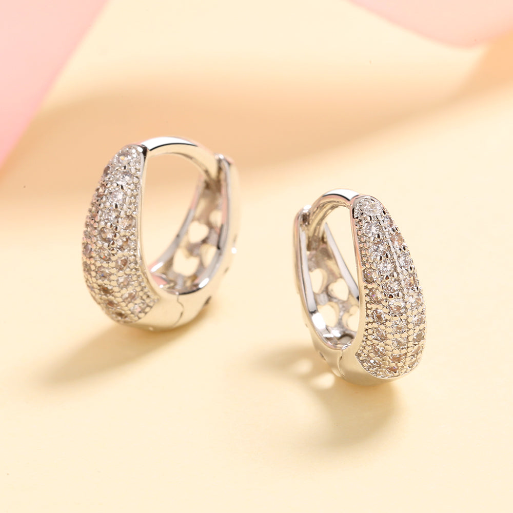 Sterling Silver Heart Filigree Huggie with Swarovski Crystals - The Avenue44