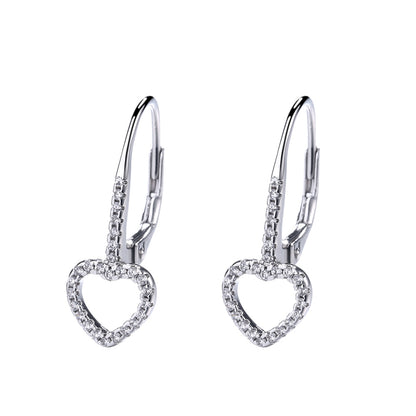 14K White Gold Open Heart Leverbak Earrings with Crystals - The Avenue44