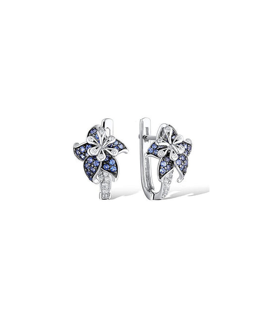 14K White Gold Floral Huggie with crystals from Swarovski - The Avenue44