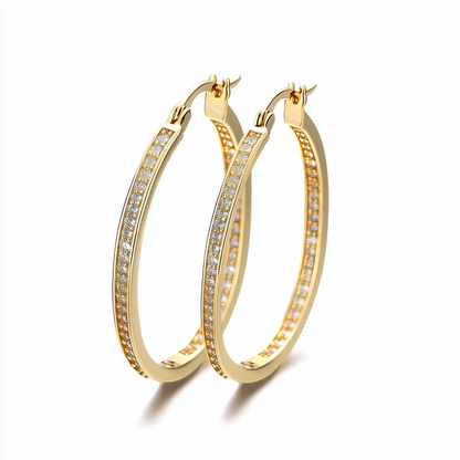 Amy and Annette 14K Gold Hoop Earrings with in and out crystals from Swarovski - The Avenue44