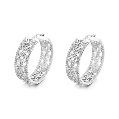 14K Gold Filigree Flower Hoop Earring with crystals from Swarovski - The Avenue44