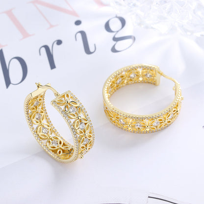 14K Gold Filigree Flower Hoop Earring with crystals from Swarovski - The Avenue44