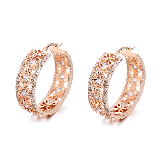 14K Gold Filigree Flower Hoop Earring with crystals from Swarovski - The Avenue44