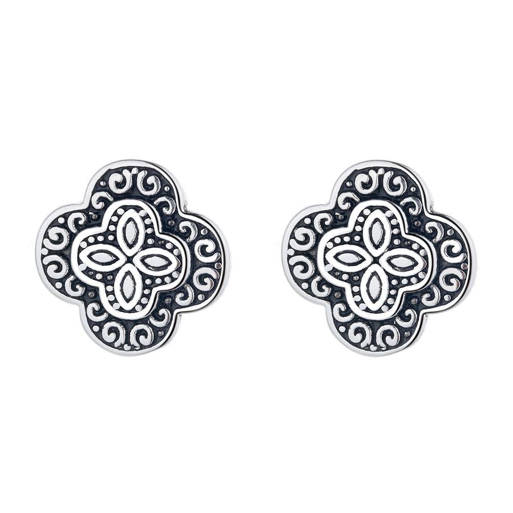 Amy and Annette Artisan Oxidized Sterling Silver Floral Earring - The Avenue44