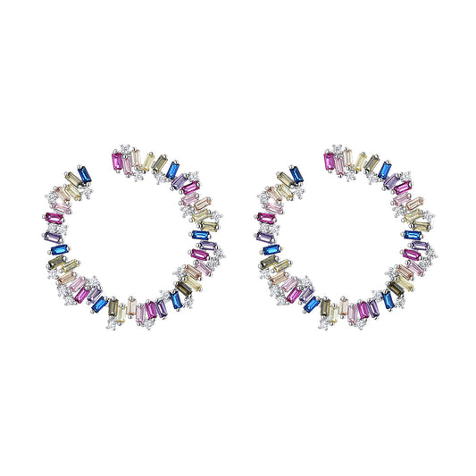 Sterling Silver Multi-Color J Hoop Earring with Crystals - The Avenue44