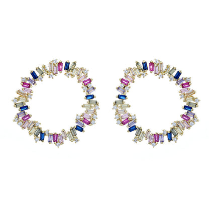 Sterling Silver Multi-Color J Hoop Earring with Crystals - The Avenue44